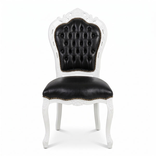 Casa Padrino Baroque Dinner Chair Black / White leather look furniture antique style