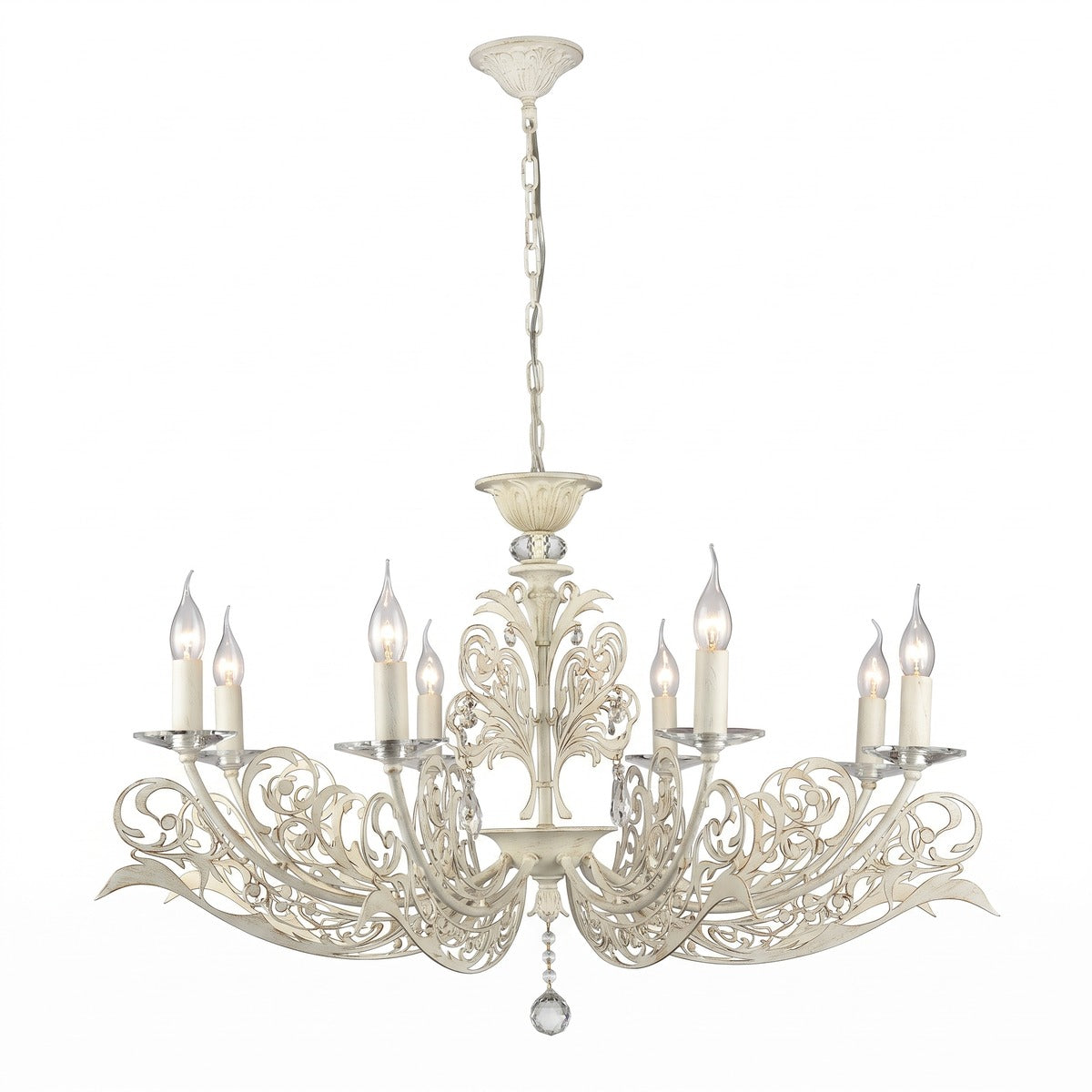 Casa Padrino Barock Kristall Decken Kronleuchter Weiß Gold Antik Stil - Durchmesser 58 cm, Höhe 92 cm (KI Studio)