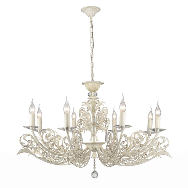 Casa Padrino Lampadario Barocco in Cristallo Bianco Oro Stile Antico - Diametro 58 cm, Altezza 92 cm