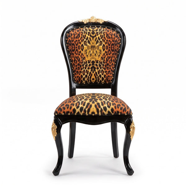 Pompöös by Casa Padrino Luxus Barock Esszimmer Stuhl Krone mit Glitzersteinen Leopard / Schwarz / Gold - Pompööser Barock Stuhl designed by Harald Glööckler