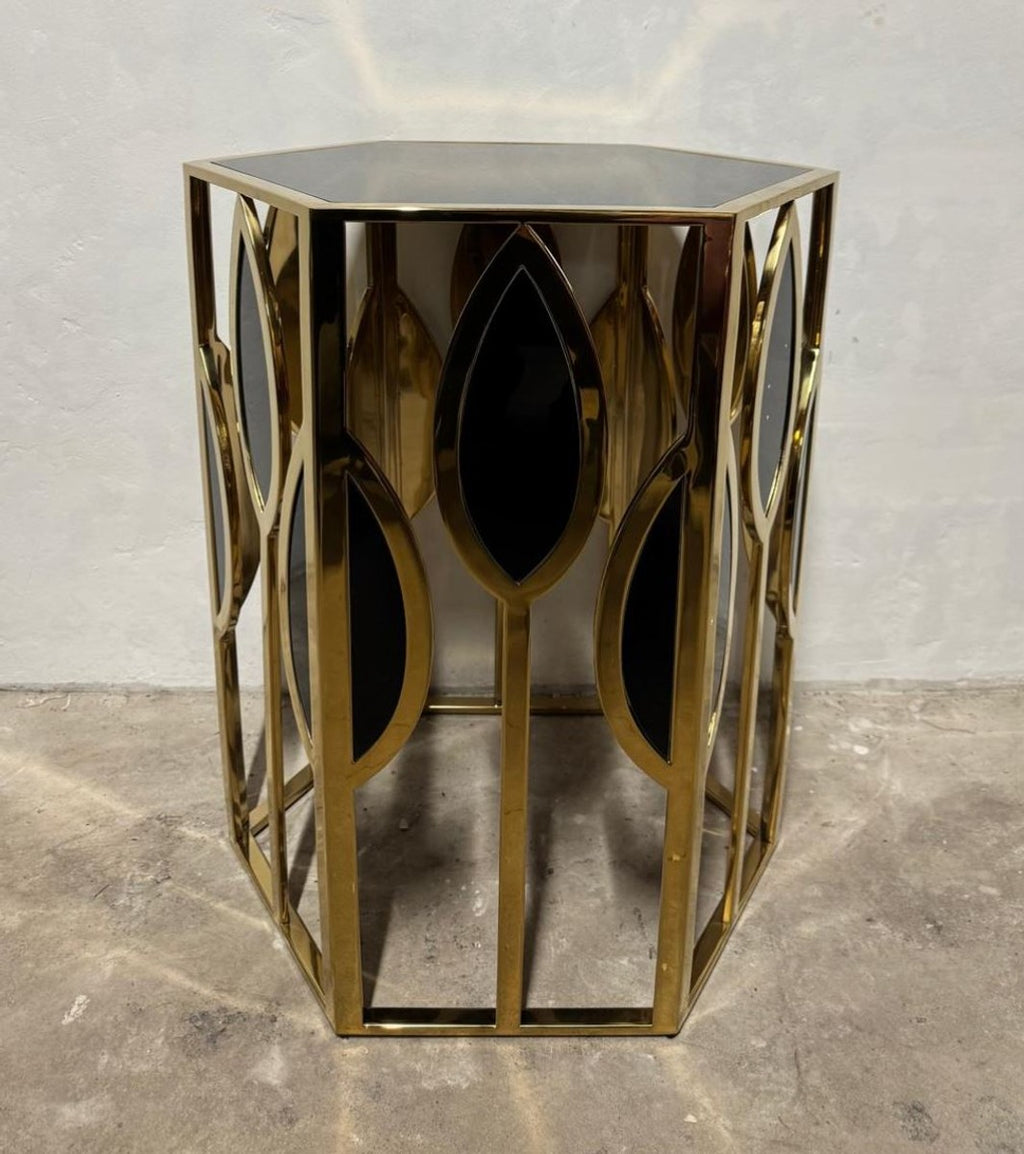 Casa Padrino Luxus Beistelltisch Gold / Schwarz - Edler Designer Tisch aus Edelstahl und Glas - 54 x 46,5 x 65,5 cm