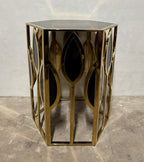 Casa Padrino Luxus Beistelltisch Gold / Schwarz - Edler Designer Tisch aus Edelstahl und Glas - 54 x 46,5 x 65,5 cm