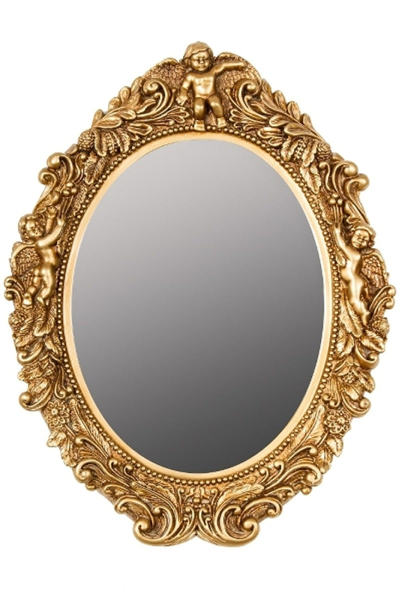Casa Padrino Barock Wandspiegel Oval Gold Höhe 53 cm, Breite 40 cm - Edel & Prunkvoll - Vintagelook - Handgefertigt 