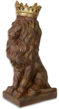 Casa Padrino Skulptur Löwe mit Krone Antik Braun / Gold 19,2 x 28,9 x H. 56,5 cm - Barock & Jugendstil Deko Accessoires 