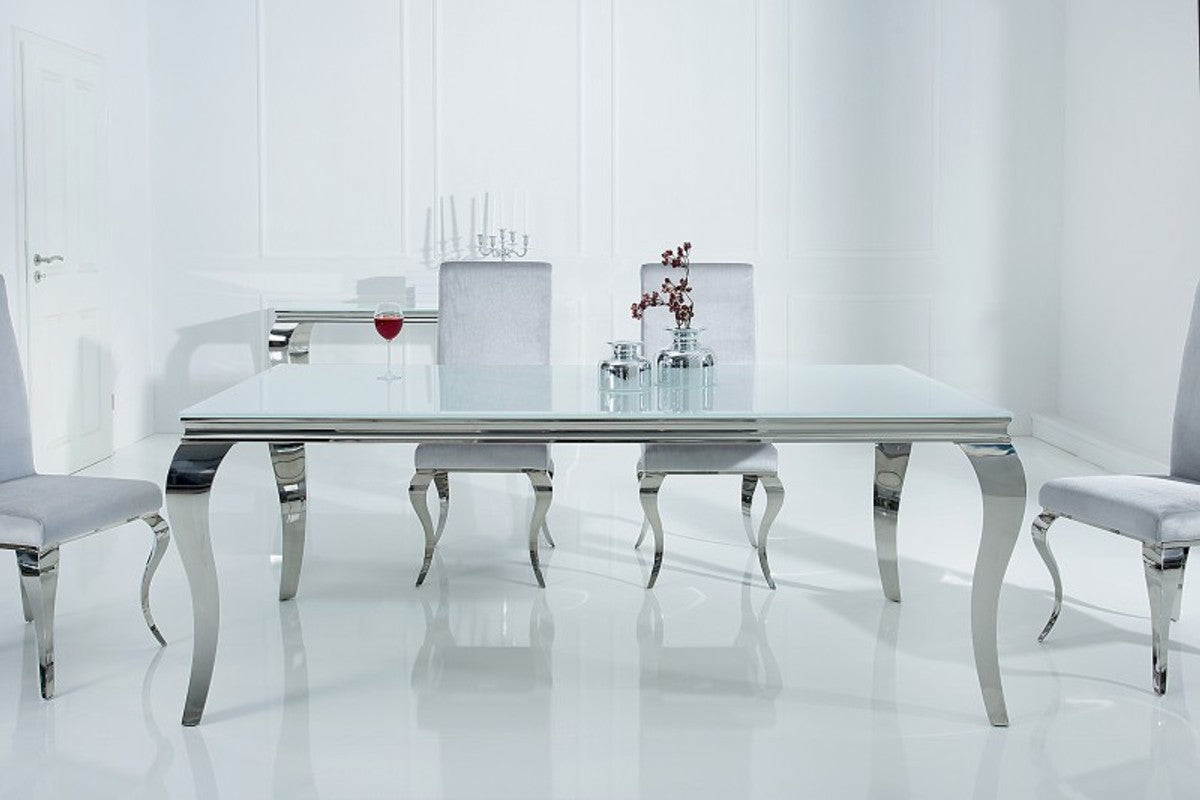  Casa Padrino Designer  Esstisch 180 cm Weiss / Silber - Modern Barock