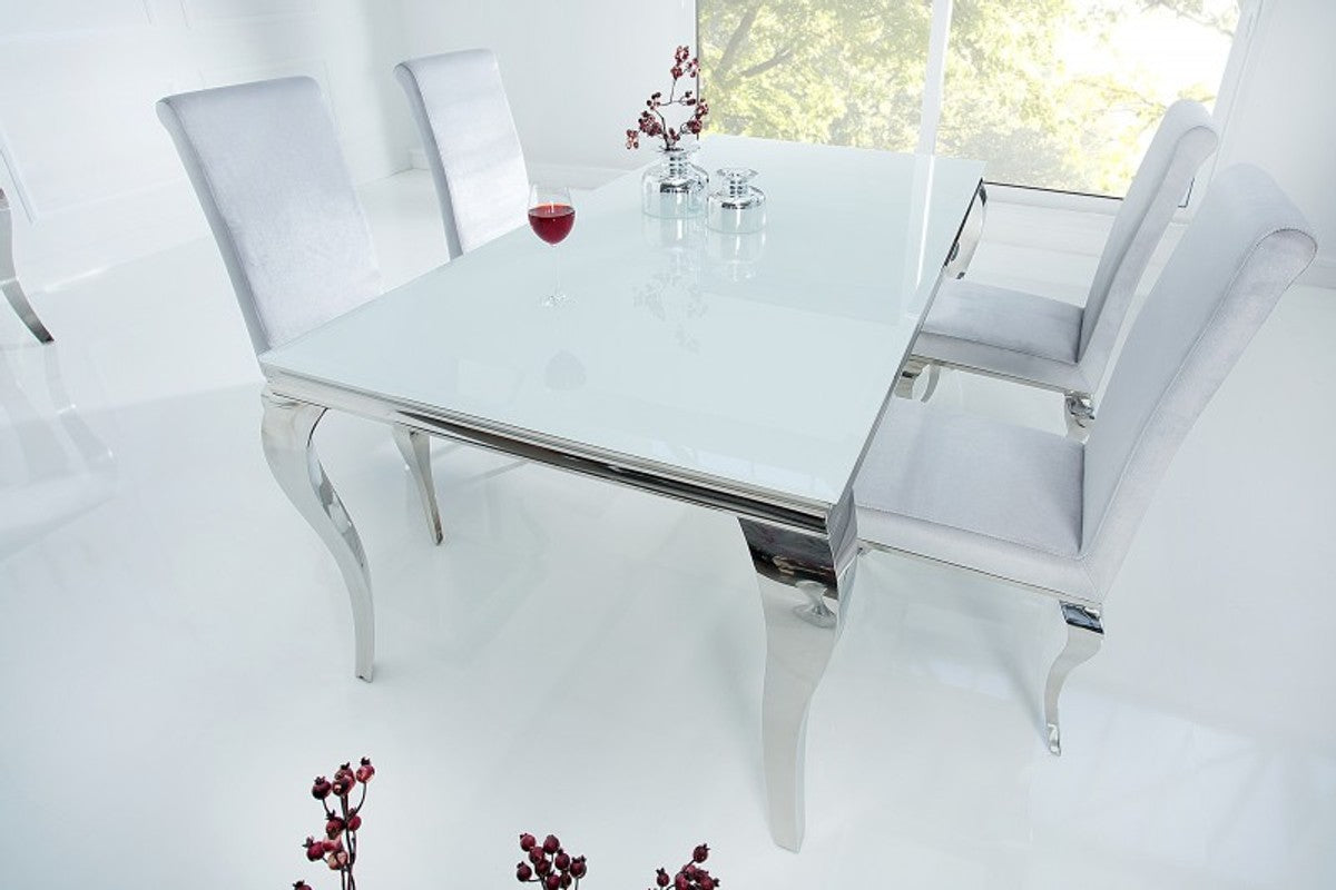  Casa Padrino Designer  Esstisch 180 cm Weiss / Silber - Modern Barock
