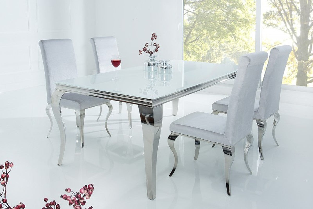  Casa Padrino Designer  Esstisch 180 cm Weiss / Silber - Modern Barock
