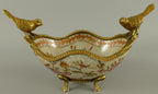 Casa Padrino Jugendstil Porzellan Schüssel Mehrfarbig / Messing 19 x 12 x H. 13 cm - Porzellan Schale mit 2 dekorativen Vögelchen - Barock & Jugendstil Deko Accessoires