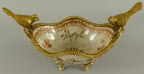 Casa Padrino Jugendstil Porzellan Schüssel Mehrfarbig / Messing 19 x 12 x H. 13 cm - Porzellan Schale mit 2 dekorativen Vögelchen - Barock & Jugendstil Deko Accessoires