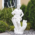 Casa Padrino Jugendstil Skulptur Neptun mit Fisch Weiß H. 74 cm - Garten & Terrassen Deko Figur - Made in Italy