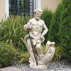 Casa Padrino Jugendstil Skulptur Neptun mit Fisch Weiß / Braun / Schwarz H. 74 cm - Garten & Terrassen Deko Figur - Made in Italy