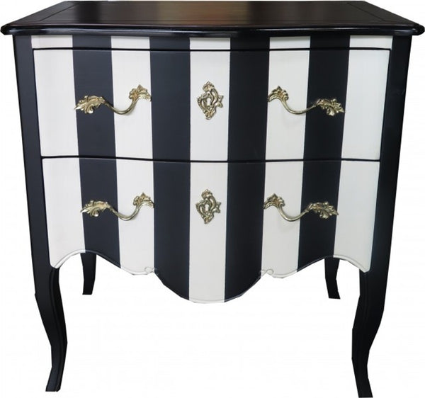 Cassettone barocco Casa Padrino strisce bianche / nere / colori legno con applicazioni oro 80 cm - mobile con 2 cassetti