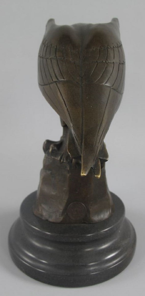 Casa Padrino Luxus Art Deco Bronze Figur Adler auf Felsen mit Marmorsockel Bronze / Gold / Schwarz 12 x 22 x H. 21 cm - Bronze Skulptur - Deko Figur - Deko Accessoires