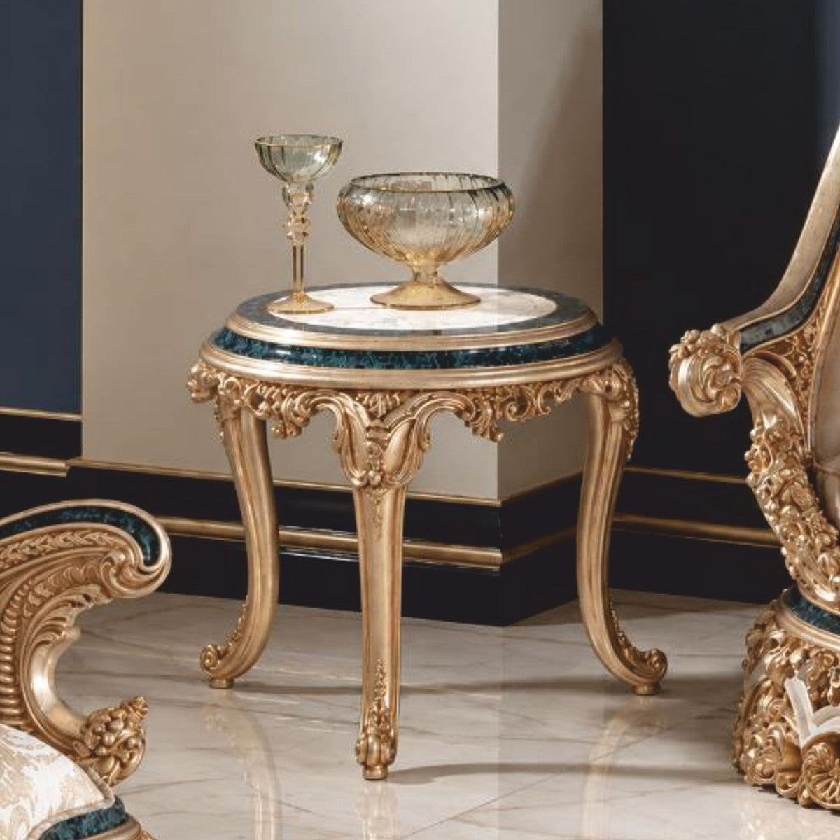 Casa Padrino Luxus Barock Beistelltisch Weiß / Beige / Grün / Gold H. 70 cm - Barock Möbel
