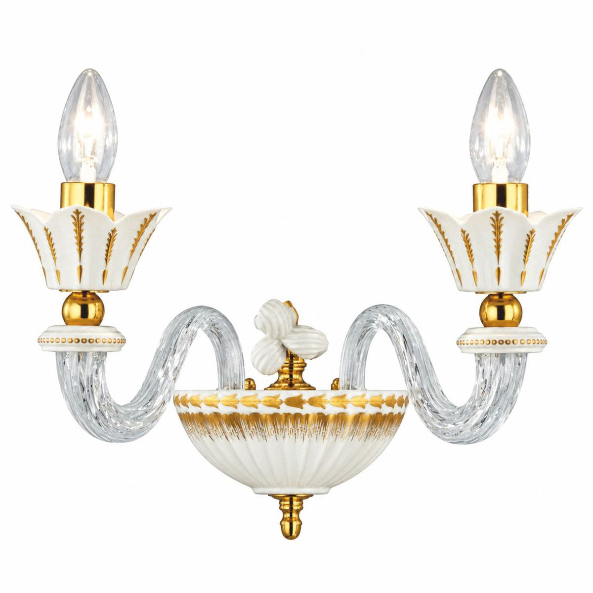 Casa Padrino Luxus Barock Doppel Wandleuchte Weiß / Gold 30 cm - Handgefertigt & Handbemalt - Made in Italy