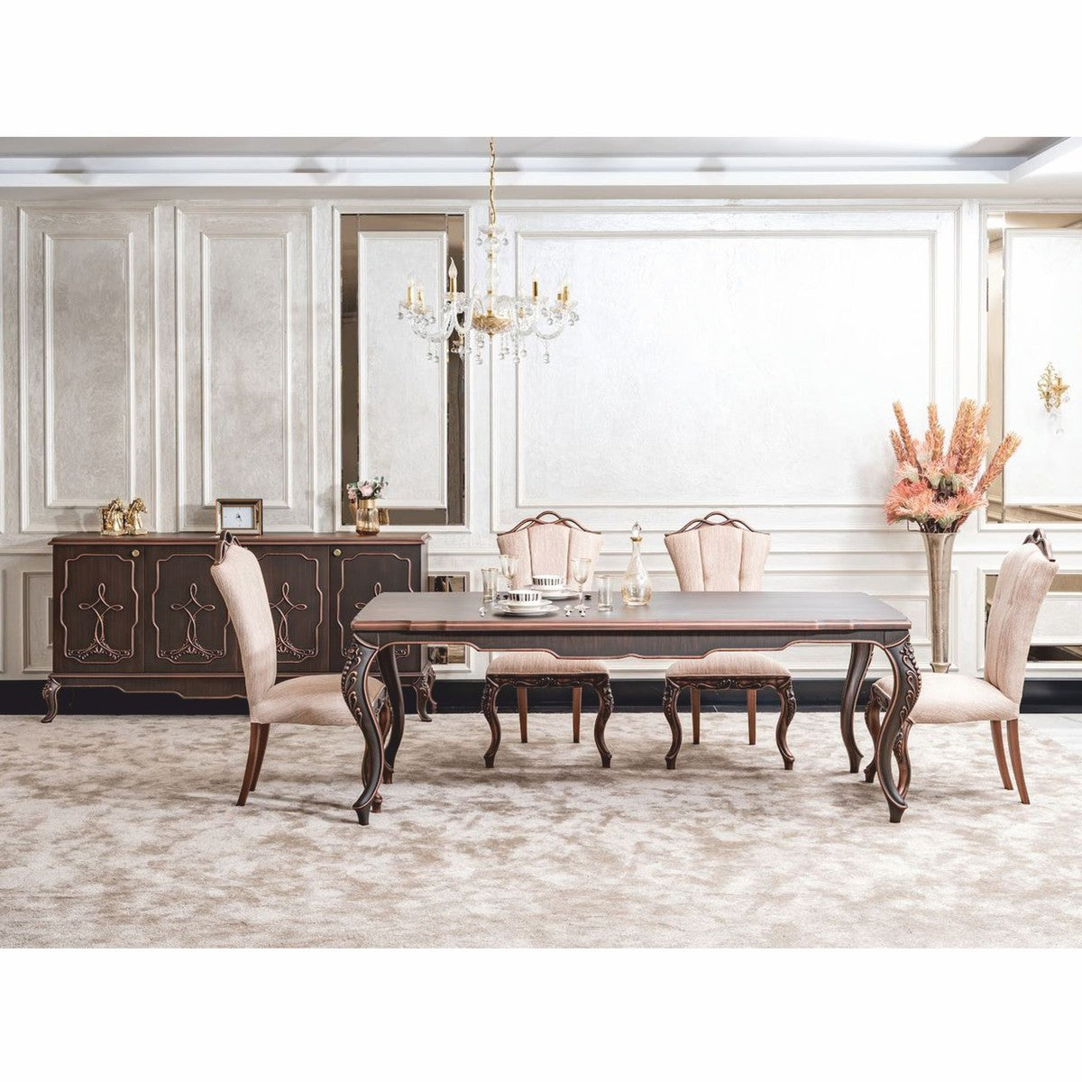 Casa Padrino Luxus Barock Esstisch Braun 220 cm - Barock Esszimmer Möbel