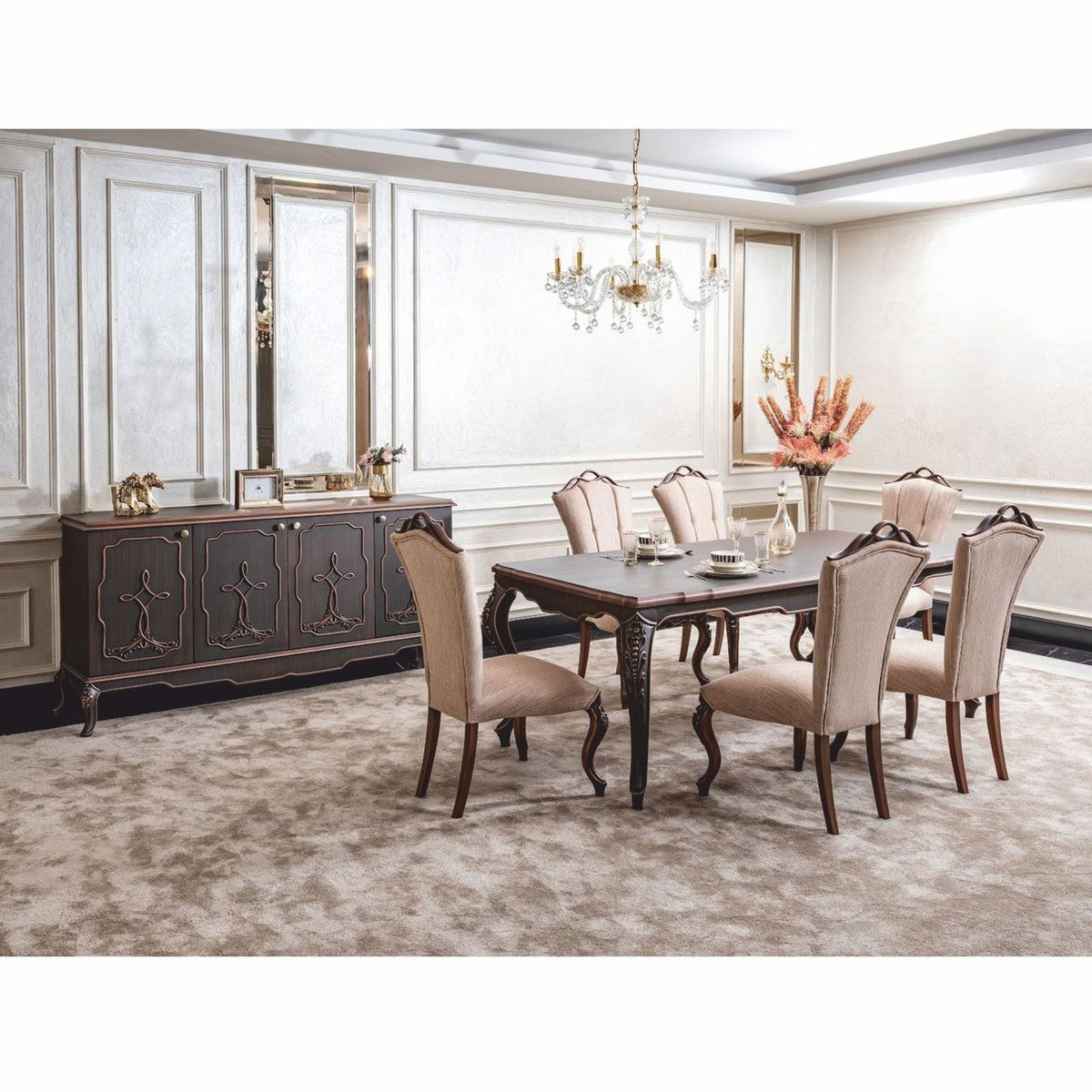 Casa Padrino Luxus Barock Esstisch Braun 220 cm - Barock Esszimmer Möbel