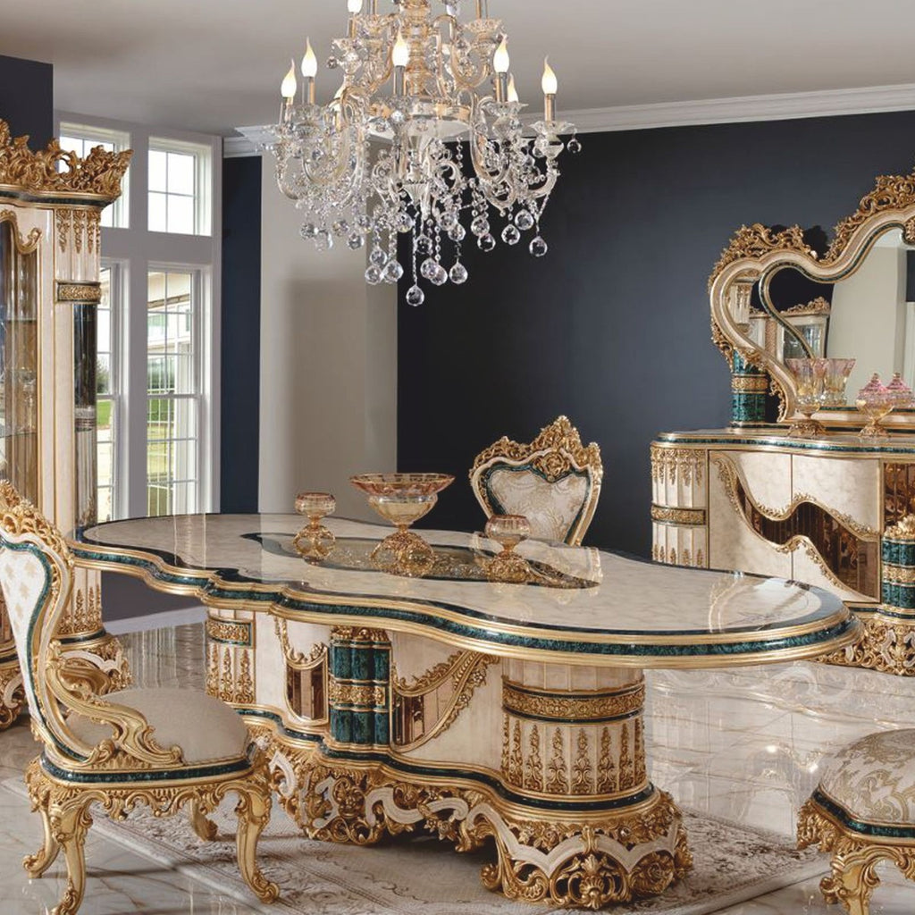 Casa Padrino Luxus Barock Esstisch Weiß / Beige / Grün / Gold 307 cm - Prunkvolle Barock Esszimmer Möbel