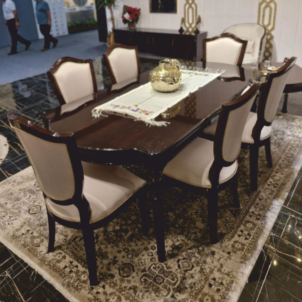 Casa Padrino Luxus Barock Esszimmer Set Creme / Dunkelbraun - 1 Barock Esstisch & 6 Barock Esszimmerstühle