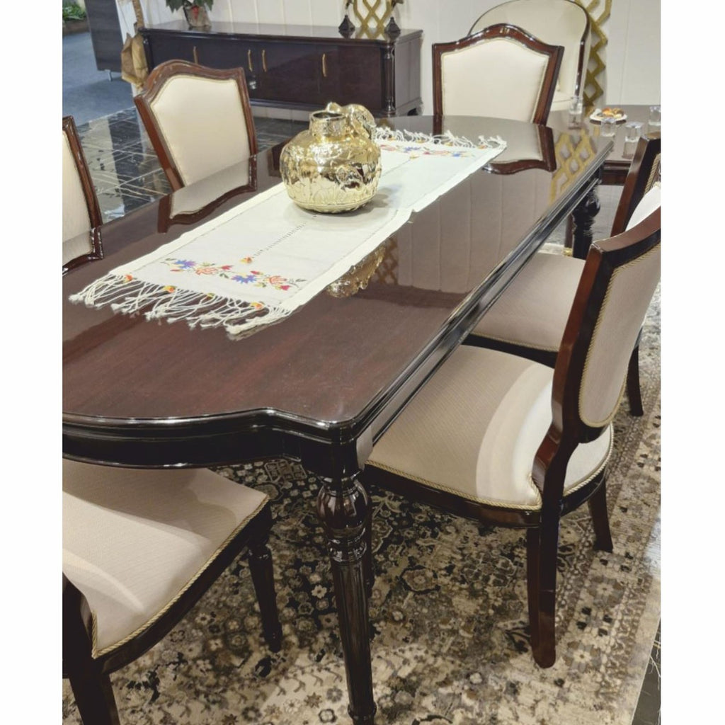 Casa Padrino Luxus Barock Esszimmer Set Creme / Dunkelbraun - 1 Barock Esstisch & 6 Barock Esszimmerstühle