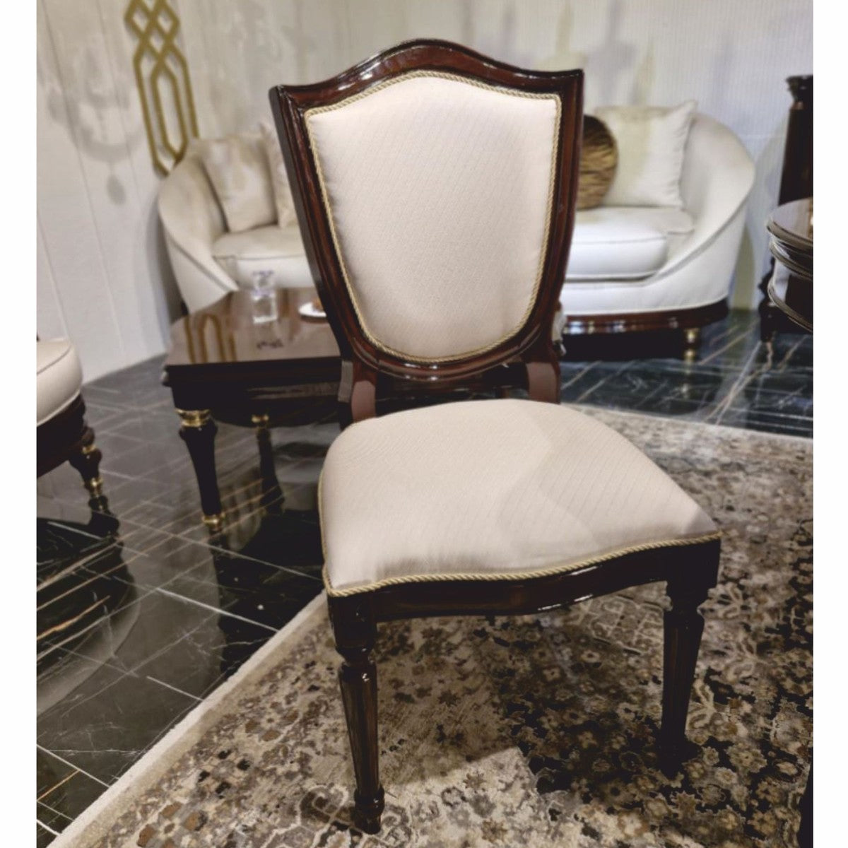 Casa Padrino Luxus Barock Esszimmer Set Creme / Dunkelbraun - 1 Barock Esstisch & 6 Barock Esszimmerstühle