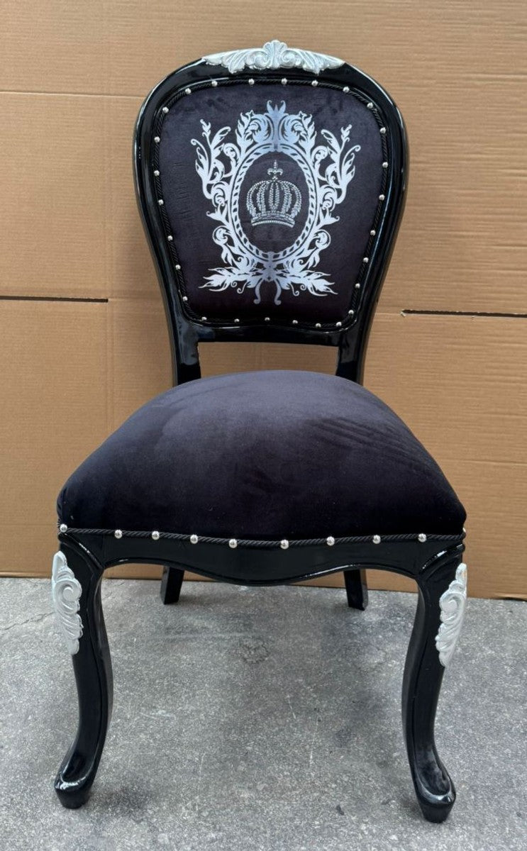 Casa Padrino Luxus Barock Esszimmerstuhl Pompöös von Harald Glööckler Schwarz / Silber 54 x 53 x 108 cm
