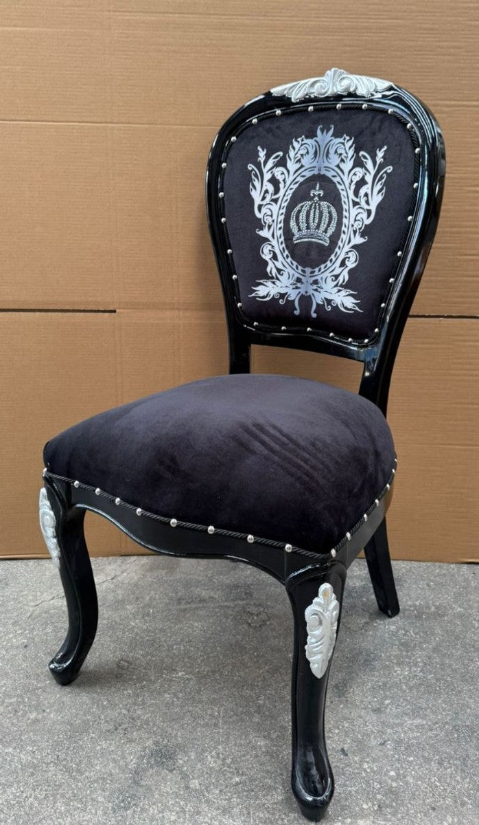 Casa Padrino Luxus Barock Esszimmerstuhl Pompöös von Harald Glööckler Schwarz / Silber 54 x 53 x 108 cm