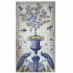 Casa Padrino Luxus Barock Keramik Wandgemälde Creme / Blau / Gelb / Lila H. 280 cm - Mosaik Fliesen Gemälde