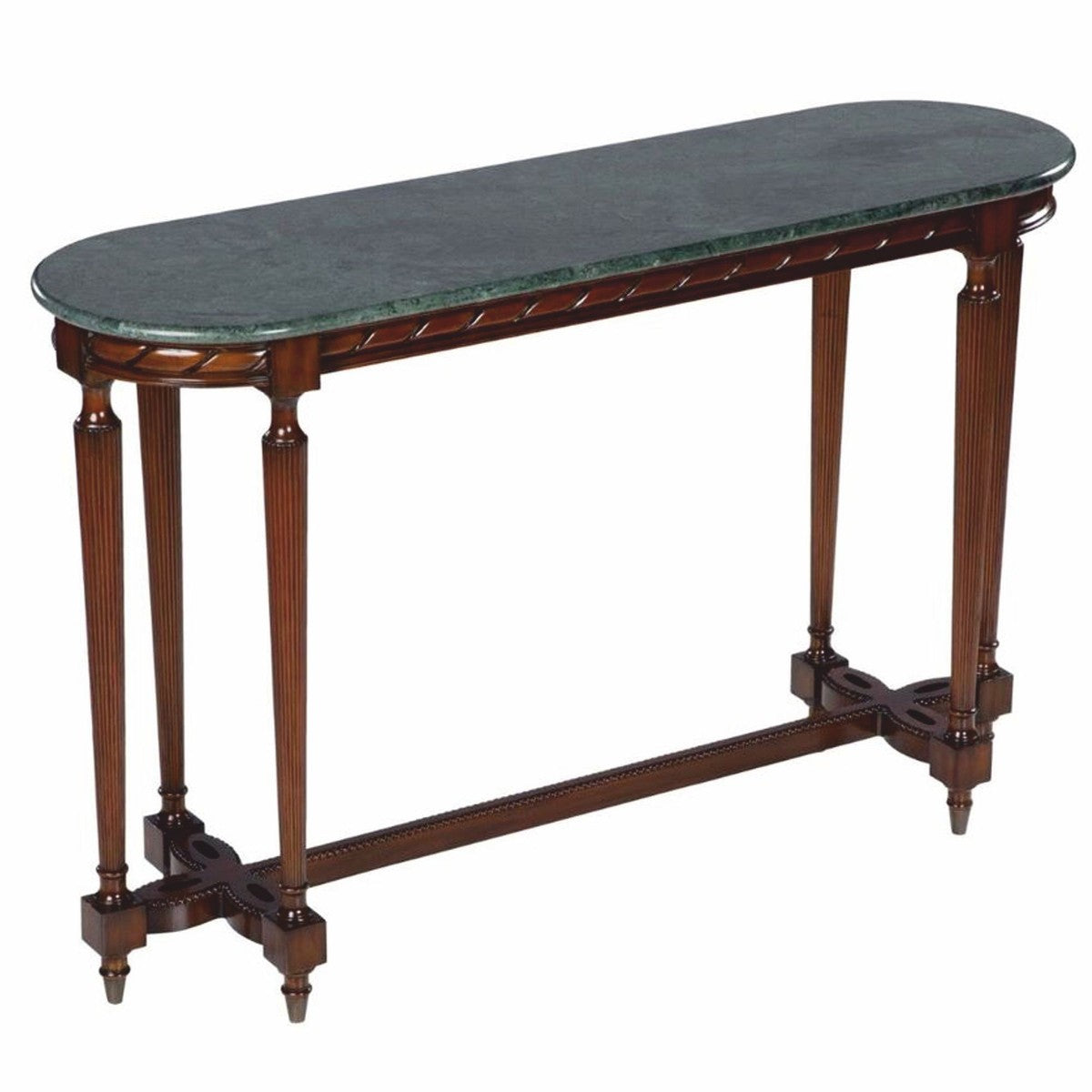 Casa Padrino Luxus Barock Mahagoni Konsole mit Marmorplatte Dunkelbraun / Grün 135 cm - Barock Möbel