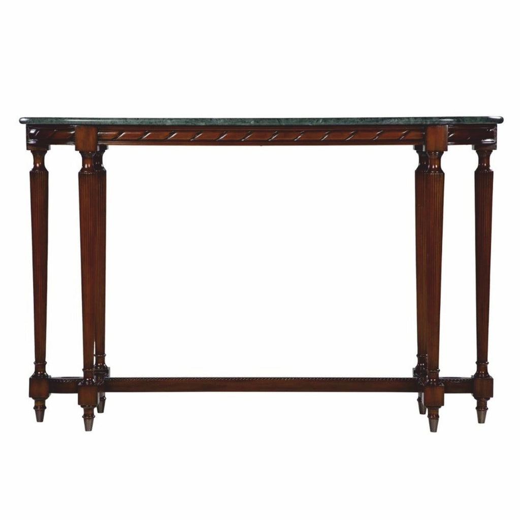 Casa Padrino Luxus Barock Mahagoni Konsole mit Marmorplatte Dunkelbraun / Grün 135 cm - Barock Möbel