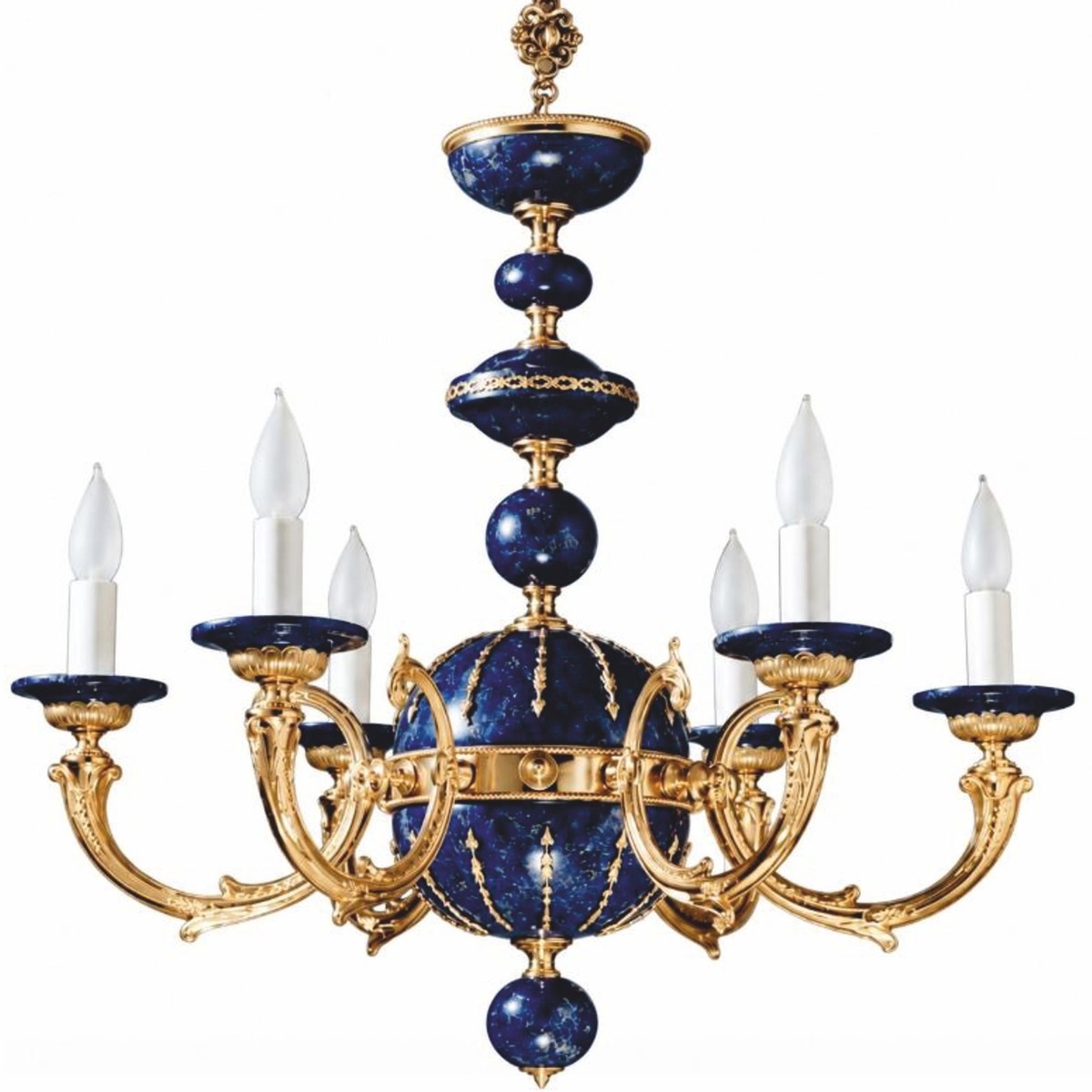 Casa Padrino Luxus Barock Porzellan Kronleuchter Dunkelblau / Gold Ø 72 cm - Made in Italy