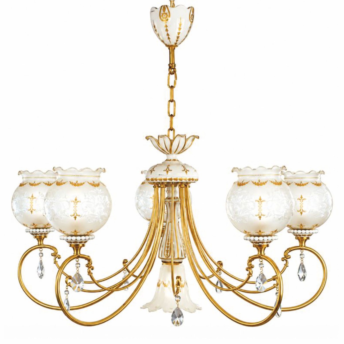 Casa Padrino Luxus Barock Kristall Kronleuchter Gold / Weiß Ø 88 cm - Made in Italy