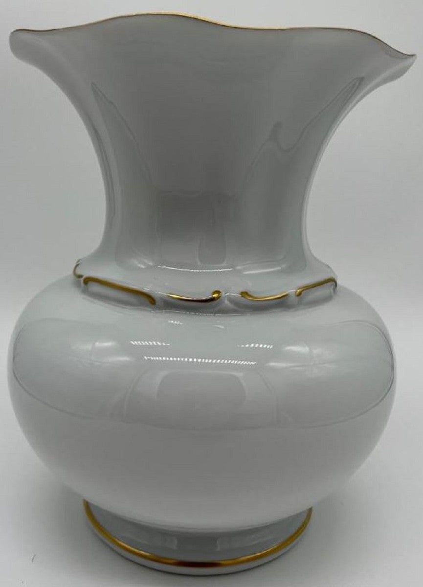 Casa Padrino Luxus Barock Porzellan Vase Weiß / Mehrfarbig / Gold H. 23 cm - Runde Blumenvase im Barockstil - Luxus Barock Accessoires - Reichenbach Porzellan - Luxus Qualität - Made in Germany