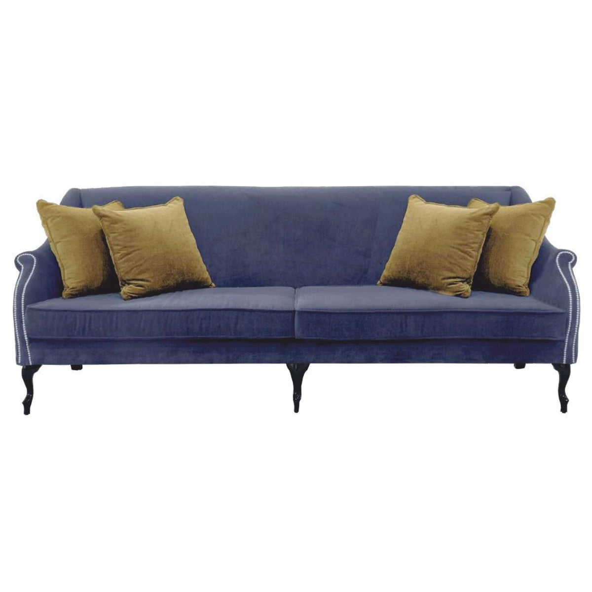 Casa Padrino Luxus Barock Samt Sofa Blau / Schwarz 240 cm - Barock Hotel & Wohnzimmer Möbel