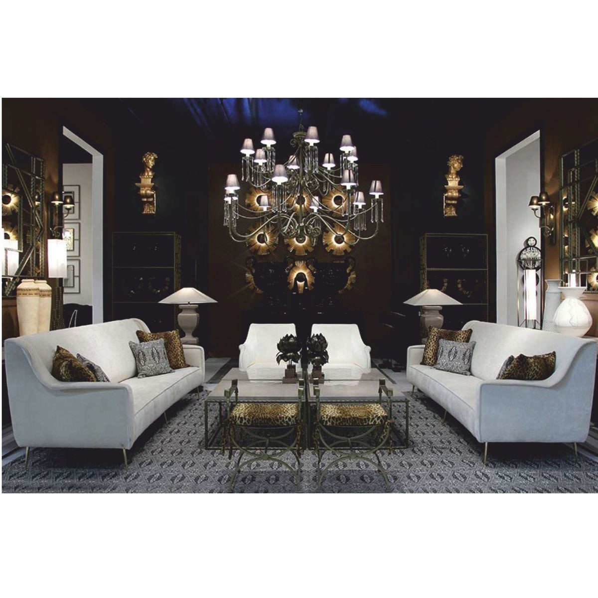 Casa Padrino Luxus Barock Schmiedeeisen Kronleuchter Schwarz / Grau Ø 160 x H. 114 cm