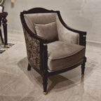 Casa Padrino Luxus Barock Sessel Grau / Rotbraun / Gold - Barockstil Wohnzimmer Möbel