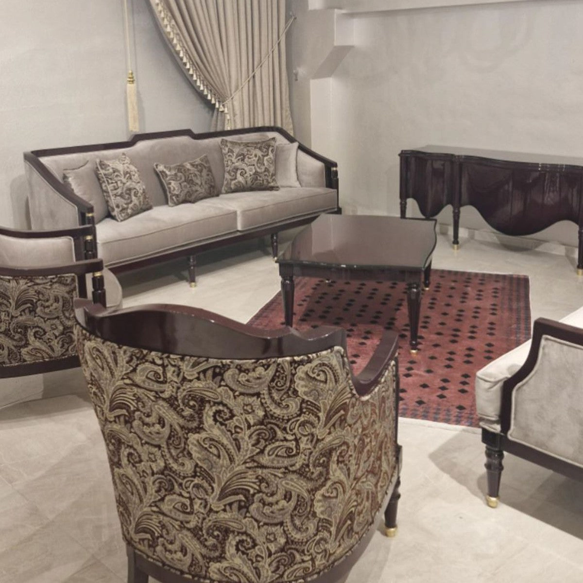 Casa Padrino Luxus Barock Sessel Grau / Rotbraun / Gold - Barockstil Wohnzimmer Möbel