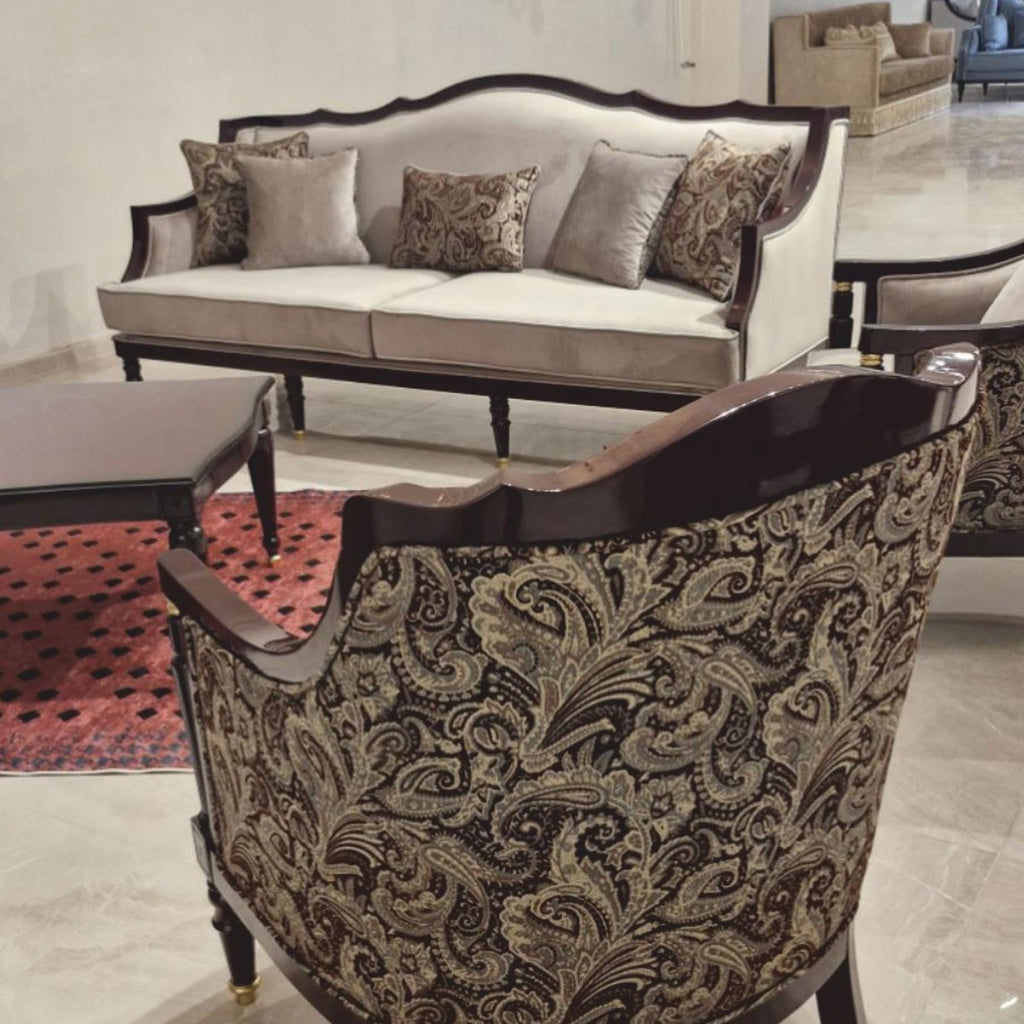 Casa Padrino Luxus Barock Sessel Grau / Rotbraun / Gold - Barockstil Wohnzimmer Möbel