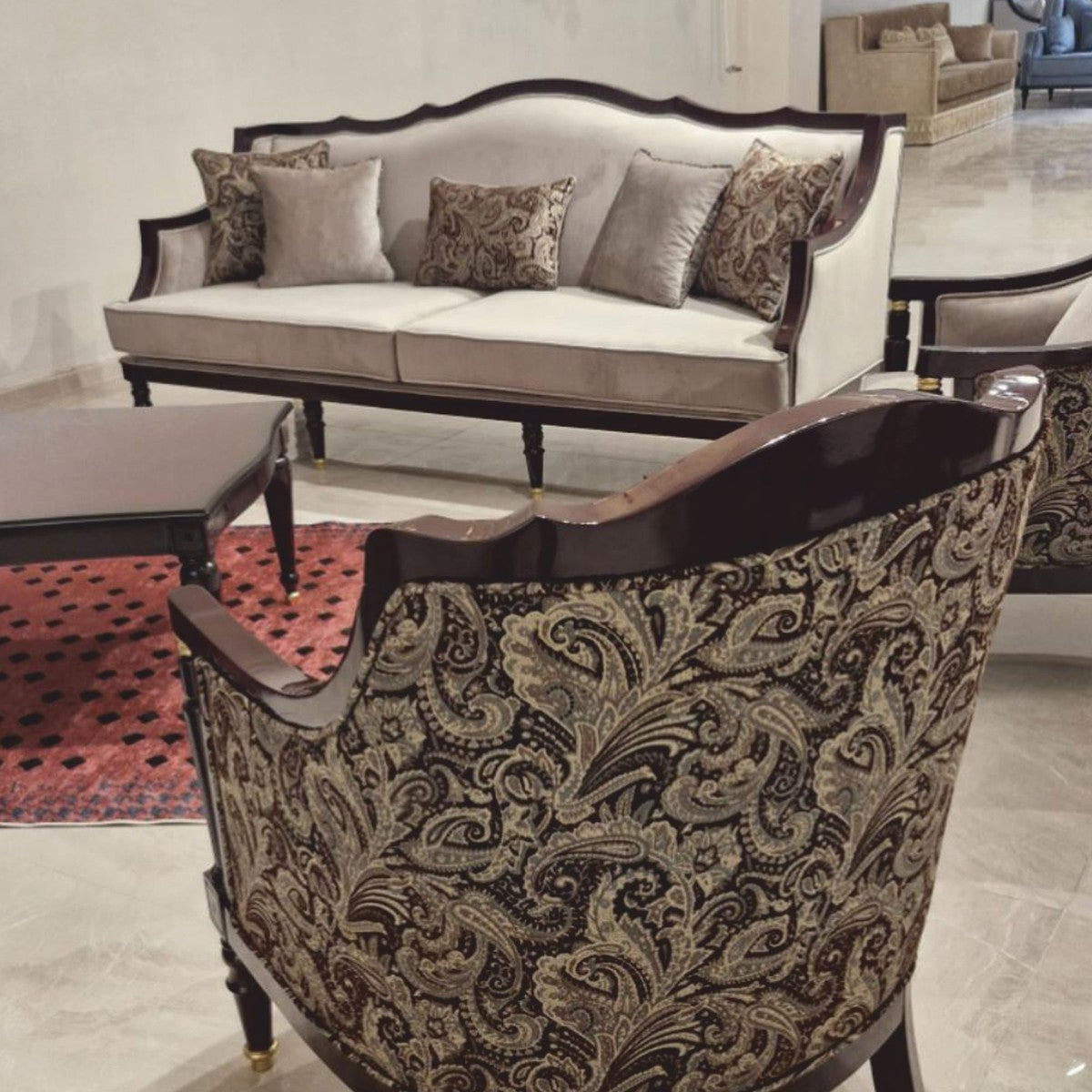 Casa Padrino Luxus Barock Sessel Grau / Rotbraun / Gold - Barockstil Wohnzimmer Möbel