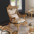 Casa Padrino Luxus Barock Sessel Weiß / Grün / Gold - Barock Wohnzimmer & Hotel Sessel - Prunkvolle Barock Möbel