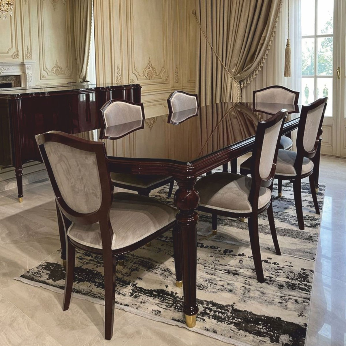 Casa Padrino Luxus Barock Massivholz Sideboard mit 4 Türen Rotbraun / Gold 215 cm - Barockstil Möbel
