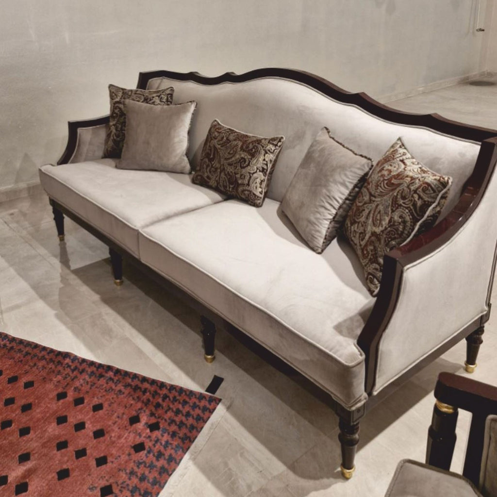 Casa Padrino Luxus Barock Samt Sofa Grau / Rotbraun / Gold 235 cm - Barockstil Wohnzimmer Möbel