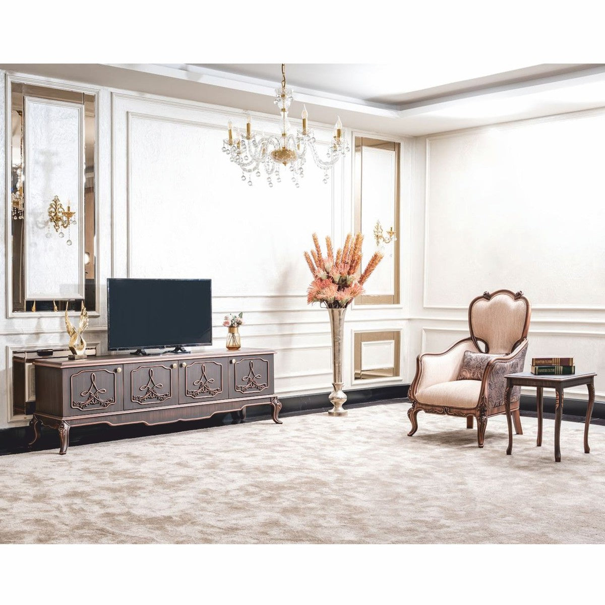 Casa Padrino Luxus Barock TV Schrank Braun 200 cm - Barock Wohnzimmer Möbel