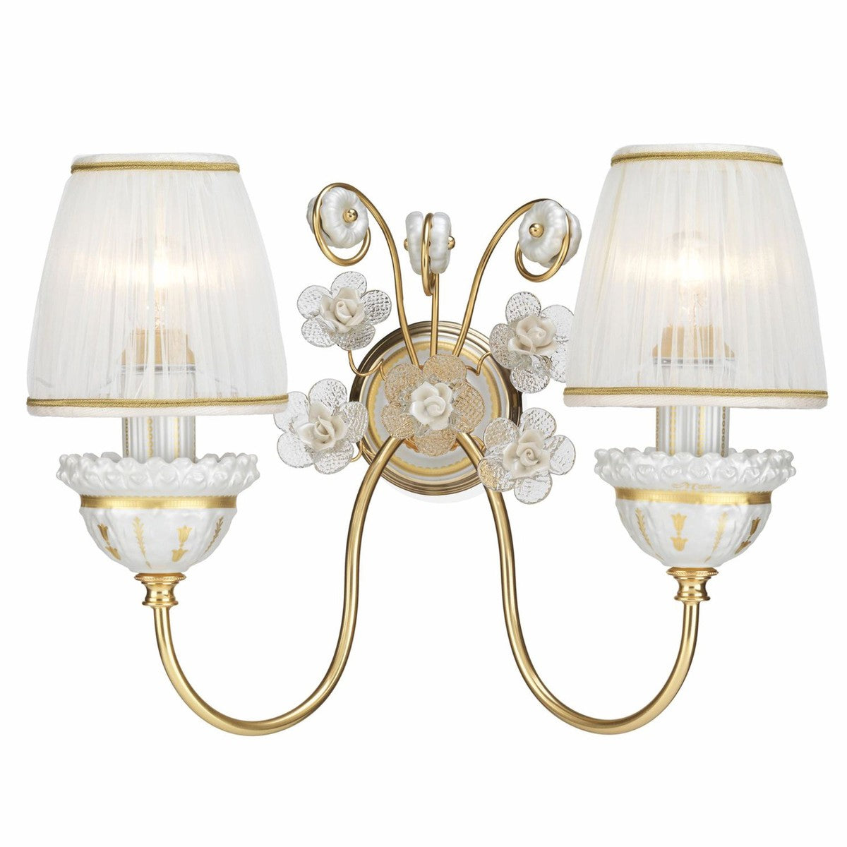 Casa Padrino Luxus Barock Doppel Wandleuchte Weiß / Gold 40 cm - Handgefertigt & Handbemalt - Made in Italy