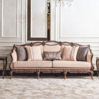 Casa Padrino Luxus Barock Wohnzimmer Sofa mit Kissen Beige / Braun 225 cm - Barock Möbel