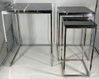 Casa Padrino Luxus Beistelltisch 3er Set Silber / Schwarz - Edelstahl Tische mit Marmorplatte - Wohnzimmer Möbel - Luxus Kollektion