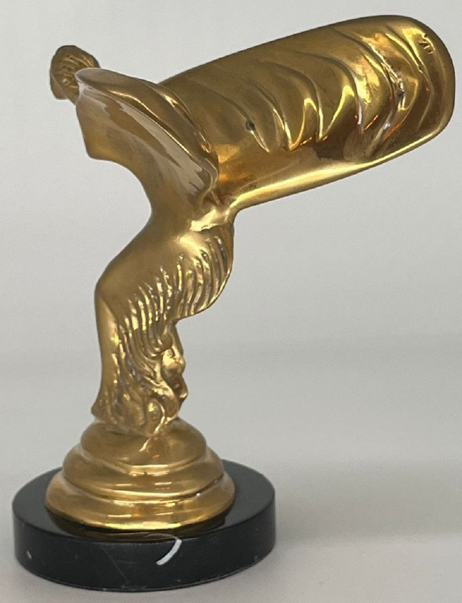 Casa Padrino Luxus Bronze Skulptur Spirit of Ecstasy Frau mit Flügeln Gold / Schwarz 15 x 15 x H. 21 cm - Edle Bronzefigur mit Marmorsockel - Schreibtisch Deko - Luxus Deko - Deko Accessoires