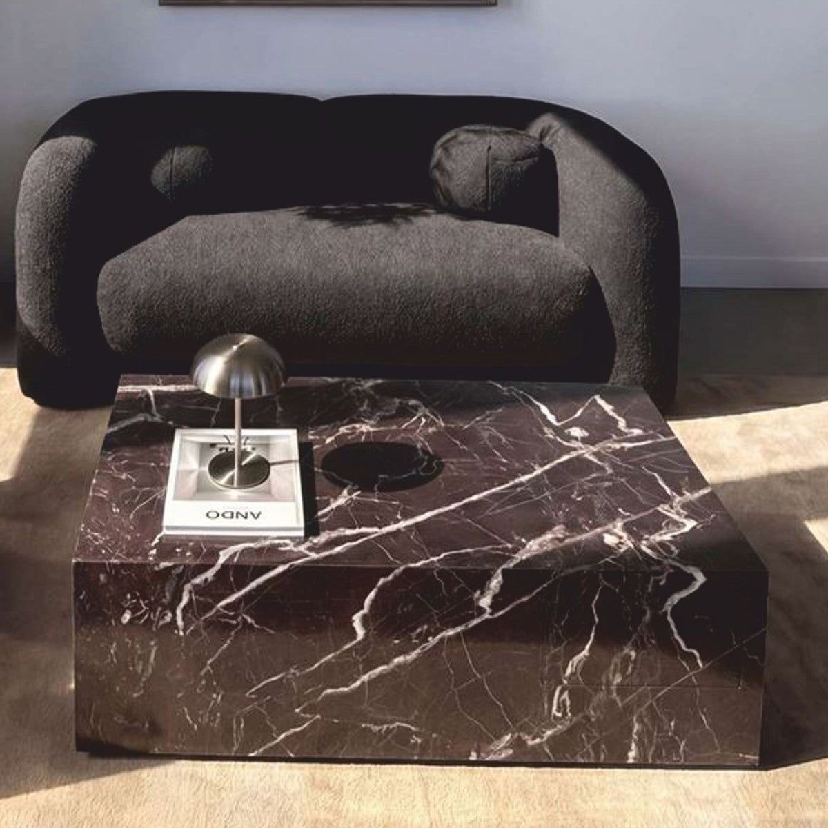 Casa Padrino Luxus Marmor Couchtisch Dunkelrot 80 cm - Luxus Marmor Wohnzimmer Möbel
