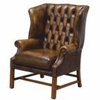 Casa Padrino Luxus Chesterfield Leder Ohrensessel Antik Braun / Braun H. 113 cm - Echtleder Möbel