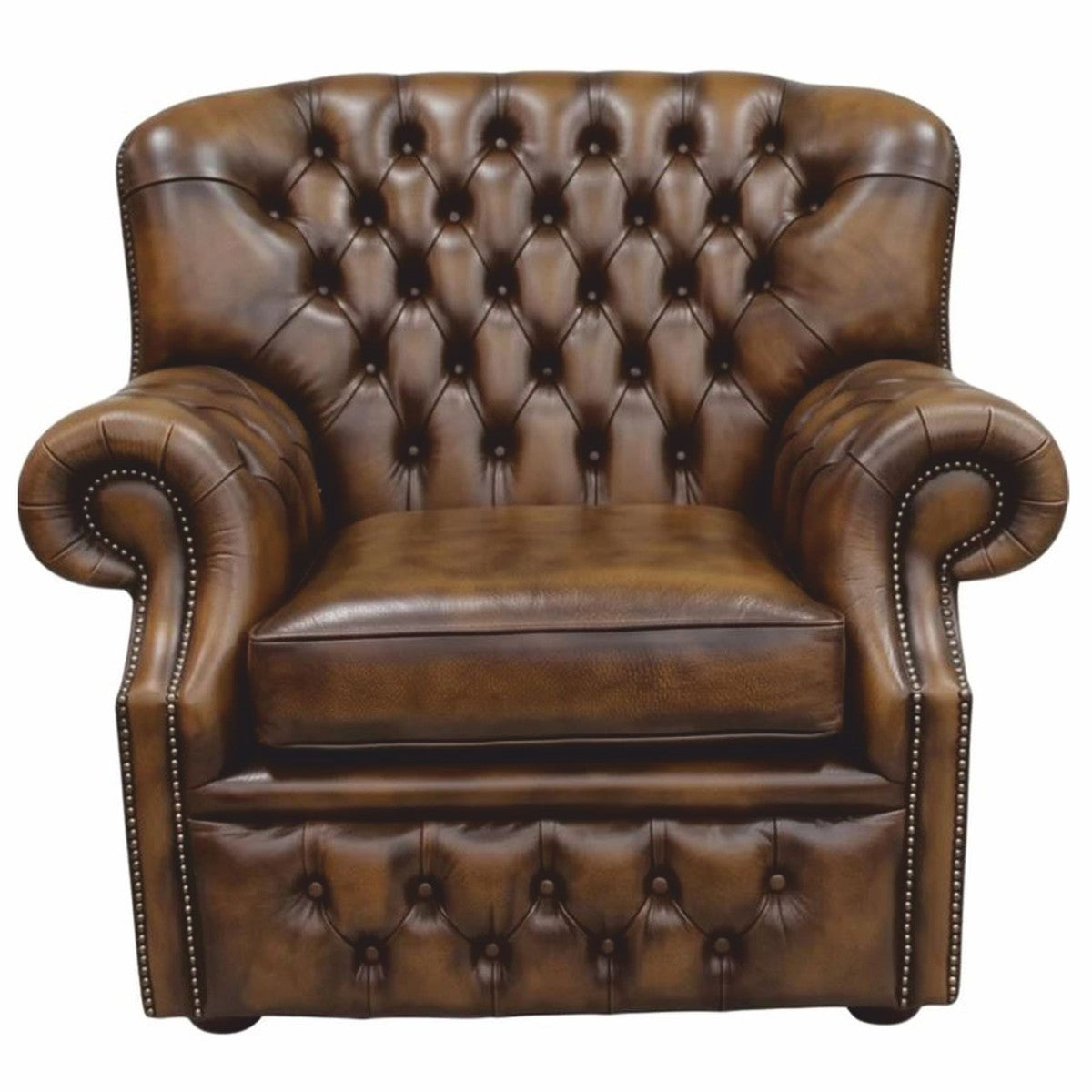 Casa Padrino Luxus Chesterfield Leder Sessel Antik Braun / Dunkelbraun 97,6 cm - Echtleder Möbel